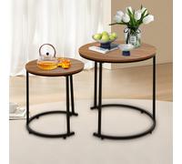 Alivio Set of 2 Round Nesting Coffee Tables with Metal Frame (Wooden)
