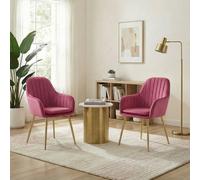 Alivio Set of 2 Upholstered Velvet Dining Arm Chairs with Removable Cushion in Pink Alivio Pink