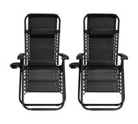 Alivio Set Of 2 Zero Gravity Chairs, Garden Outdoor Patio Sun Loungers Folding Reclining Chairs With Bottle & Cupholders - Black