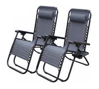 Alivio Set of 2 Zero Gravity Reclining Garden Chairs with Cup Holder Headrest in Dark Grey Alivio Dark Grey