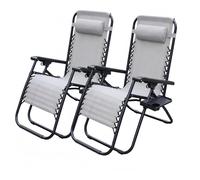 Alivio Set of 2 Zero Gravity Reclining Garden Chairs with Cup Holder Headrest in Light Grey Alivio Light Grey
