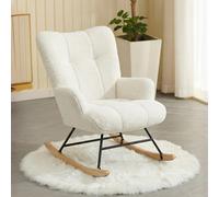 Alivio Teddy Rocking Chair For Nursery, Comfy Rocking Armchair With High Backrest - White