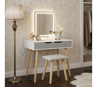 Alivio Vanity Dressing Table Set With Rectangle Led Adjustable Light Mirror
