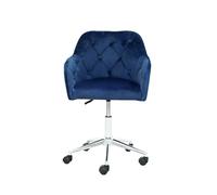 Alivio Velvet Height Adjustable Office Chair, Tufted Accent Armchair with Chrome Base & Wheels (Blue)