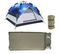 Alivio Weather Resistant Camping Tent 2 to 3 People with Inflatable Self Inflation 1.5in Memory Foam Sleeping Pad for Picnic, Garden, Party, Beach, Fishing, Outdoor (Blue & Olive Green, Pack of 2)