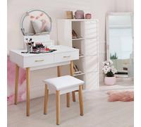 Alivio Women's Dressing Table Set with LED Lights Mirror, Cushioned Stool, 4 Drawers Makeup Table in White Alivio White