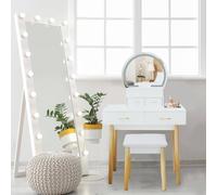 Alivio Women's Hollywood Dressing Table Set Vanity Desk LED Lights & Cushioned Stool in White Alivio White