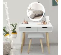 Alivio Women's Hollywood Dressing Table Set with Oval LED Mirror, Storage Drawers & Upholstered Stool Modern Vanity Desk in Grey Alivio Grey