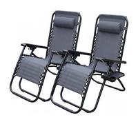 Alivio Zero Gravity Sun Loungers, Adjustable Reclining Outdoor Chairs with Cup Holder & Headrest, Dark Grey (Set of 2)