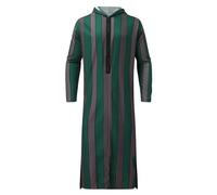 ALiWo Hooded Long Gown Comfy Big&Tall Long Sleeve ankle length Loose-Fit Loungewear Pajamas Gown Striped pajamas national costume (Color : Green, Size : 3XL)