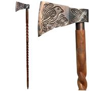 ALIXPRTCMP Antique brass Handcrafted Decorative Viking Axe Walking Stick Carved Wooden Cane with Aluminum Axe Head Handle - 36 Inch Foldable Walking Stick for Men & Women - Unique Gift Item
