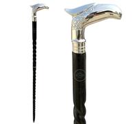 ALIXPRTCMP Nautical Eagle Head Walking Stick | Wooden Support Cane with Rare Cast Brass Silver Eagle Handle | Comfortable Grip & Classic Gift Accessory
