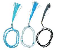 Alixzaan Prayer Beads Tasbih with Tassel, 3 Colours, Islamic Prayer Beads Set Unisex Adult Crystal Beautiful Tasbeeh/Tasbih/Mala/Beads With Diamond Cut (Blue, White, Black) - Pack Of 3