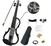 Aliyes Full Size 4/4 Art White Flowers Solid Wood Intermediate-B Electric Violin/Silent Black Violin Kit With Case, Bow, Rosin, Earphone, Shoulder Rest, Strings (Sdds-1309)