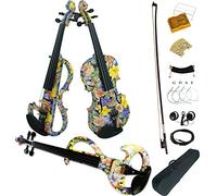 Aliyes Wood Electric Violin Full Size 4/4 Advanced Intermediate Electric Silent Colorful flowers Violin Kit With Case,Bow,Rosin,headphones,Shoulder Rest,Strings(ALDSG-1101)