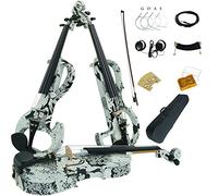 Aliyes Wood Electric Violin Full Size 4/4 Advanced Intermediate Electric Silent White Flowers Violin Kit With Case,Bow,Rosin,headphones,Shoulder Rest,Strings(ALDSG-1310)