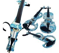 Aliyes Wood Electric Violin Full Size 4/4 Intermediate-A Electric Silent White&Blue Flowers Violin Kit With Case,Bow,Rosin,headphones,Shoulder Rest,Strings(ALDSZA-1201)