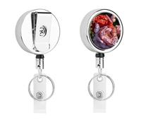 Alizarin Crimson Misty Rose Butterfly Flowers Badge Holder Retractable Metal Clip Portable Nylon Cord Stainless Steel Cord Key Chain 26.8 Inch for ID Card Name Card Clip