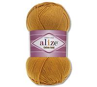 Alize 100 g Cotton Gold Premium Wool in 59 Colours, Summer Wool, Yarn, Knitting, Amigurumi (02 | Mustard)