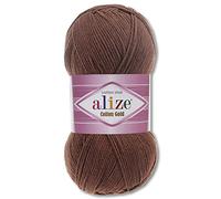 Alize 100 g Cotton Gold Premium Wool in 59 Colours, Summer Wool, Yarn, Knitting, Amigurumi (493 | Brown)