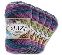 Alize 5 x 100 g Balls of Burcum Batik Premium Wool, 100% Acrylic, 29 Colours, Colour Gradient Accents, Crochet Knitting, Clothing (3366)
