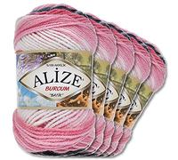Alize 5 x 100 g Balls of Burcum Batik Premium Wool, 100% Acrylic, 29 Colours, Colour Gradient Accents, Crochet Knitting, Clothing (1602)
