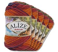 Alize 5 x 100 g Balls of Burcum Batik Premium Wool, 100% Acrylic, 29 Colours, Colour Gradient Accents, Crochet Knitting, Clothing (4827)
