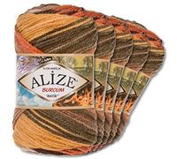 Alize 5 x 100 g Balls of Burcum Batik Premium Wool, 100% Acrylic, 29 Colours, Colour Gradient Accents, Crochet Knitting, Clothing (6060)