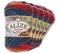 Alize 5 x 100 g Balls of Burcum Batik Premium Wool, 100% Acrylic, 29 Colours, Colour Gradient Accents, Crochet Knitting, Clothing (4340)