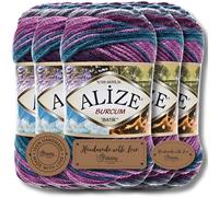 Alize 5 x 100 g Burcum Batik Turkish Premium Wool 100% Acrylic Hand Knitting Yarn Yarn Baby Wool with Colour Gradient Baby for Crochet Knitting Clothing (3366)