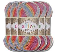 Alize 5 x 100 g Diva Batik Turkish Premium Wool 100% Acrylic Hand Knitting Yarn Yarn Knitting Yarn with Colour Gradient Baby Accents Accessory for Crochet Knitting Clothing (3242)