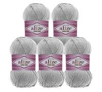 Alize 5 x 100 g Knitting Yarn Cotton Gold Plain Classic Yarn Crochet Yarn Knitting Wool Choice of Colours Colour: 533 Grey White