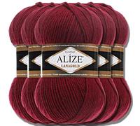 Alize 5 x 100 g Lanagold Classic Turkish Premium Wool Cotton and Acrylic Plain Hand Knitting Yarn Yarn Yarn Knitting Yarn Plain Baby for Crochet Knitting Clothing Scarves (Bordeaux 57)