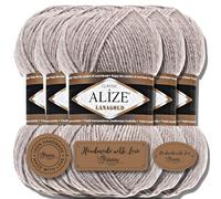 Alize 5 x 100 g Lanagold Classic Turkish Premium Wool Cotton and Acrylic Plain Hand Knitting Yarn Yarn Knitting Yarn Plain Baby for Crochet Knitting Scarves (Light Brown Melange, 207)