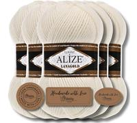 Alize 5 x 100 g Lanagold Classic Turkish Premium Wool Cotton and Acrylic Plain Hand Knitting Yarn Yarn Yarn Knitting Yarn Plain Baby for Crochet Knitting Clothing Scarves (Light Cream 62)