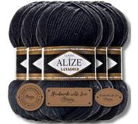 Alize 5 x 100 g Lanagold Classic Turkish Premium Wool Cotton and Acrylic Plain Hand Knitting Yarn Yarn Yarn Knitting Yarn Plain Baby for Crochet Knitting Clothing Scarves (Black 60)