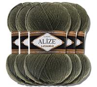 Alize 5 x 100 g Lanagold Turkish Premium Wool Cotton and Acrylic Hand Knitting Yarn Yarn Knitting Yarn Accessory Baby for Crochet Knitting Clothing Scarves (Khaki | 29)