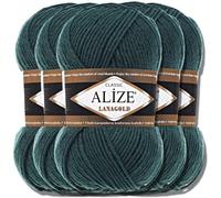 Alize 5 x 100 g Lanagold Turkish Premium Wool Cotton and Acrylic Hand Knitting Yarn Yarn Knitting Yarn Accessory Baby for Crochet Knitting Clothing Scarves (Petrol 426)