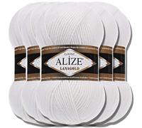 Alize 5 x 100 g Lanagold Turkish Premium Wool Cotton and Acrylic Hand Knitting Yarn Yarn Knitting Yarn Accessory Baby for Crochet Knitting Clothing Scarves (White | 55)