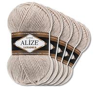 Alize 5 x 100 g Lanagold Wool | 53 Selection | Knitting Crochet Wool (152 | Beige Melange)