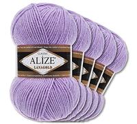 Alize 5 x 100 g Lanagold Wool | 53 Selection | Knitting Crochet Wool (166 | Purple)