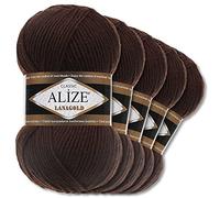 Alize 5 x 100 g Lanagold Wool | 53 Selection | Knitting Crochet Wool (26 | Coffee)