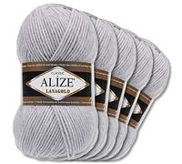 Alize 5 x 100 g Lanagold Wool | 53 Selection | Knitting Crochet Wool (684 | Light Grey Melange)