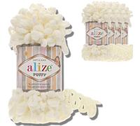 Alize 5 x 100 g Puffy Turkish Wool, Super Bulky Chenille Yarn, Cuddly Soft Baby Wool, Hand Knitting Yarn for Crocheting, Soft Chenille Yarn, XXL Ball for Amigurumi (Light Cream, 62)
