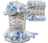 Alize 5 x 100 g Puffy Turkish Wool Super Bulky Chenille Yarn Cuddly Soft Baby Wool Hand Knitting Yarn for Crocheting Soft Chenille Yarn XXL Ball for Amigurumi (5865)
