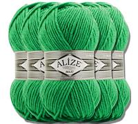 Alize 5 x 100 g Superlana Maxi Turkish Premium Wool Cotton and Acrylic Plain Hand Knitting Yarn Yarn Knitting Yarn Plain Baby for Crochet Knitting Clothing Scarves (Green Garnet 455)