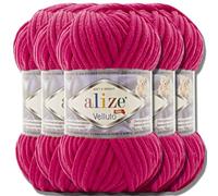 Alize 5 x 100 g Velluto Turkish Wool Super Bulky Chenille Yarn Cuddly Soft Baby Wool Hand Knitting Yarn for Crocheting Soft Chenille Yarn XXL Ball for Amigurumi (Bougainvillea | 798)