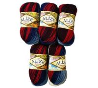 Alize 5 x 100 Grams Blue Grey Gradient Burcum Batik Cotton Bordeaux Red 2978 500 Gram Knitting Wool