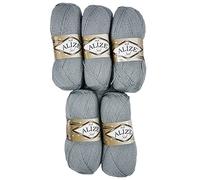 Alize 5 x Glitter Yarn 100 g No. 21 500 Gram Grey Metallic Yarn