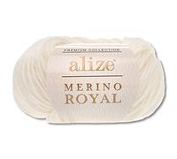 Alize 50 g Merino Royal 100% Merino Wool 9 Colours to Choose From Superwash Yarn Warm Wool Crochet Knitting (62 | Cream)